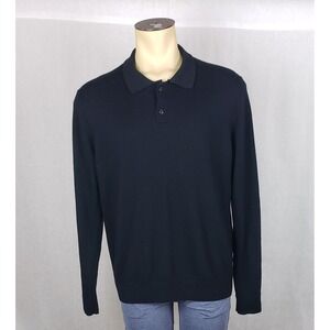 The Commons Mens XL Merino Wool Long Sleeve Polo Sweater Black Casual Old Money